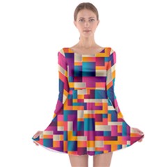 Abstract Geometry Blocks Long Sleeve Skater Dress by Bajindul