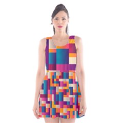 Abstract Geometry Blocks Scoop Neck Skater Dress by Bajindul