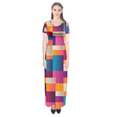 Abstract Geometry Blocks Short Sleeve Maxi Dress by Bajindul