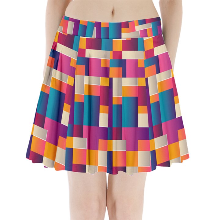 Abstract Geometry Blocks Pleated Mini Skirt