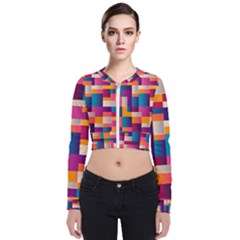 Abstract Geometry Blocks Long Sleeve Zip Up Bomber Jacket