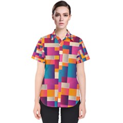 Abstract Geometry Blocks Women s Short Sleeve Shirt