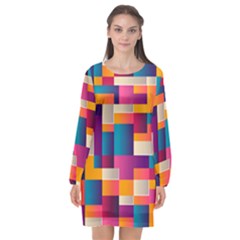 Abstract Geometry Blocks Long Sleeve Chiffon Shift Dress  by Bajindul