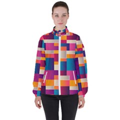 Abstract Geometry Blocks Women s High Neck Windbreaker