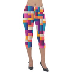 Abstract Geometry Blocks Lightweight Velour Capri Leggings  by Bajindul