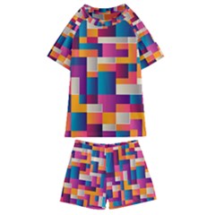 Abstract Geometry Blocks Kids  Swim Tee And Shorts Set by Bajindul