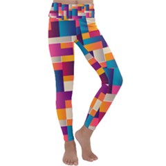 Abstract Geometry Blocks Kids  Lightweight Velour Classic Yoga Leggings