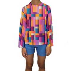 Abstract Background Geometry Blocks Kids  Long Sleeve Swimwear