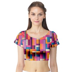 Abstract Background Geometry Blocks Short Sleeve Crop Top by Bajindul