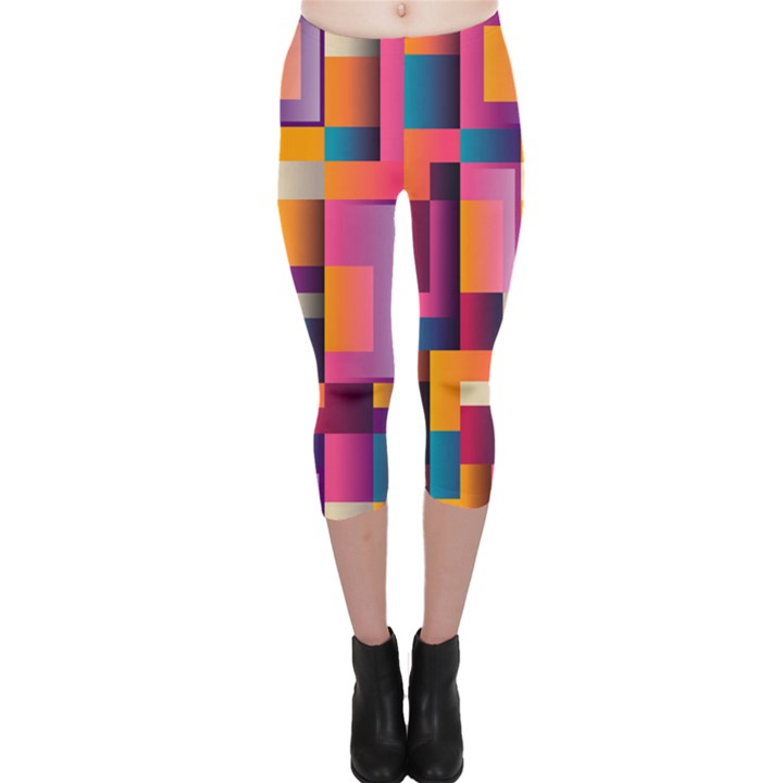 Abstract Background Geometry Blocks Capri Leggings 