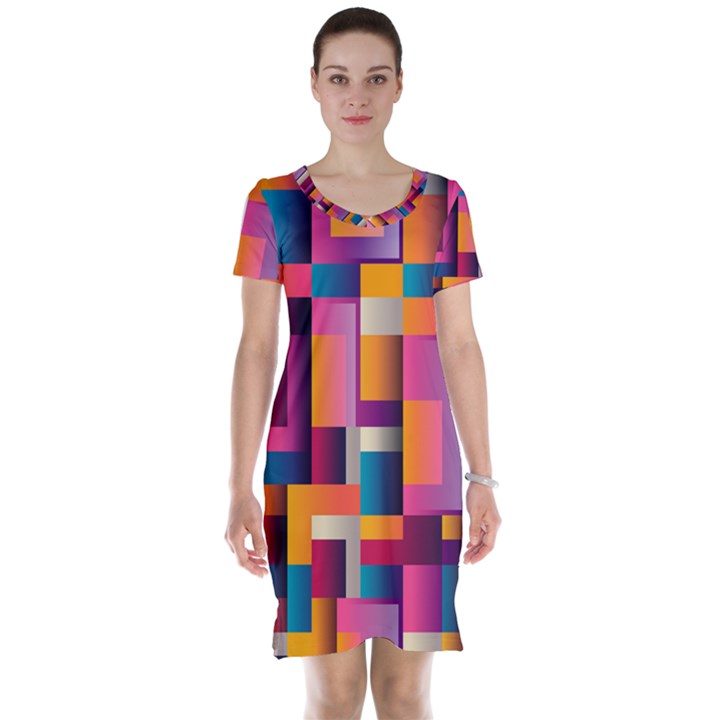 Abstract Background Geometry Blocks Short Sleeve Nightdress