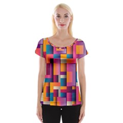 Abstract Background Geometry Blocks Cap Sleeve Top by Bajindul