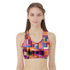 Abstract Background Geometry Blocks Sports Bra With Border by Bajindul