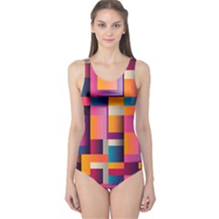 Abstract Background Geometry Blocks One Piece Swimsuit