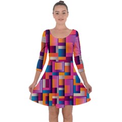 Abstract Background Geometry Blocks Quarter Sleeve Skater Dress