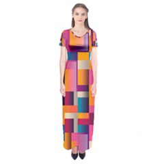 Abstract Background Geometry Blocks Short Sleeve Maxi Dress by Bajindul