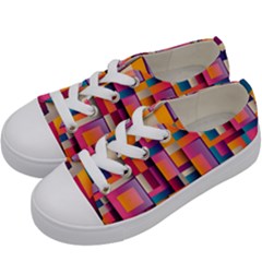 Abstract Background Geometry Blocks Kids  Low Top Canvas Sneakers by Bajindul