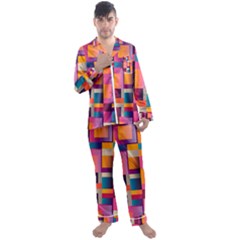 Abstract Background Geometry Blocks Men s Satin Pajamas Long Pants Set