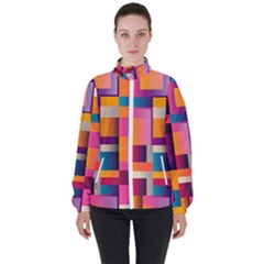 Abstract Background Geometry Blocks Women s High Neck Windbreaker