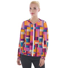 Abstract Background Geometry Blocks Velour Zip Up Jacket by Bajindul