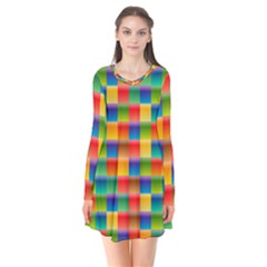 Background Colorful Abstract Long Sleeve V-neck Flare Dress by Bajindul