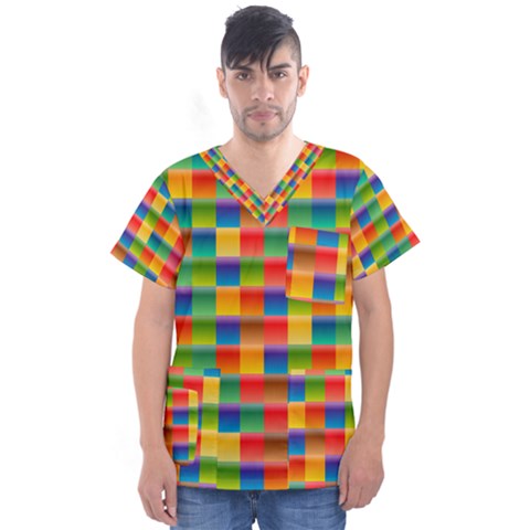 Background Colorful Abstract Men s V-neck Scrub Top by Bajindul