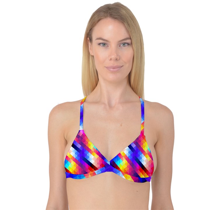 Abstract Blue Background Colorful Pattern Reversible Tri Bikini Top