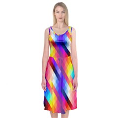 Abstract Blue Background Colorful Pattern Midi Sleeveless Dress