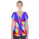 Abstract Blue Background Colorful Pattern Short Sleeve Front Detail Top View1