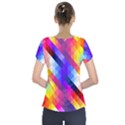 Abstract Blue Background Colorful Pattern Short Sleeve Front Detail Top View2