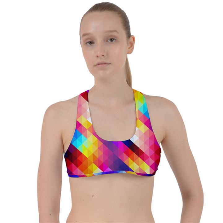 Abstract Blue Background Colorful Pattern Criss Cross Racerback Sports Bra