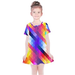 Abstract Blue Background Colorful Pattern Kids  Simple Cotton Dress