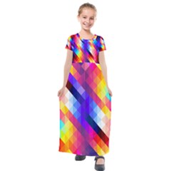 Abstract Blue Background Colorful Pattern Kids  Short Sleeve Maxi Dress by Bajindul