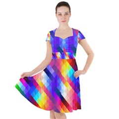 Abstract Blue Background Colorful Pattern Cap Sleeve Midi Dress