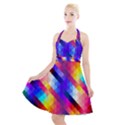 Abstract Blue Background Colorful Pattern Halter Party Swing Dress  View1