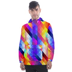 Abstract Blue Background Colorful Pattern Men s Front Pocket Pullover Windbreaker