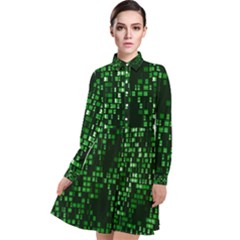 Abstract Plaid Green Long Sleeve Chiffon Shirt Dress