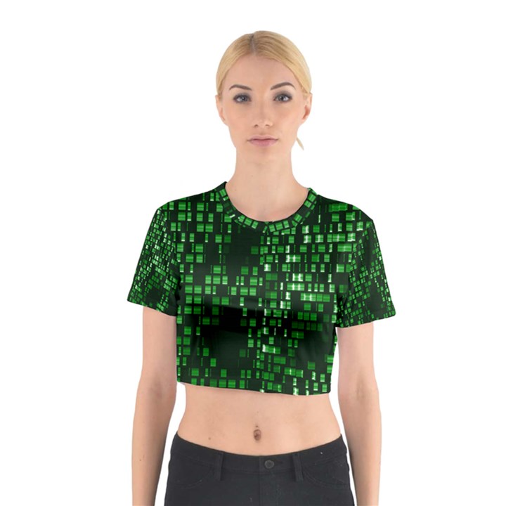 Abstract Plaid Green Cotton Crop Top