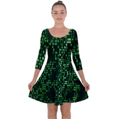 Abstract Plaid Green Quarter Sleeve Skater Dress