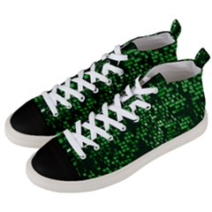 Abstract Plaid Green Men s Mid-top Canvas Sneakers