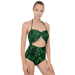 Abstract Plaid Green Scallop Top Cut Out Swimsuit by Bajindul