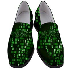 Abstract Plaid Green Women s Chunky Heel Loafers by Bajindul