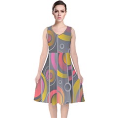 Abstract Colorful Background Grey V-neck Midi Sleeveless Dress  by Bajindul