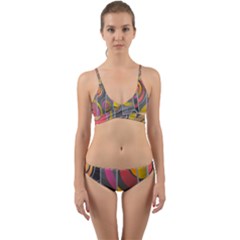 Abstract Colorful Background Grey Wrap Around Bikini Set by Bajindul