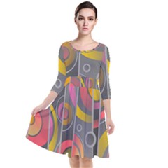 Abstract Colorful Background Grey Quarter Sleeve Waist Band Dress by Bajindul