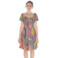 Abstract Colorful Background Grey Short Sleeve Bardot Dress by Bajindul