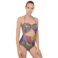 Abstract Colorful Background Grey Scallop Top Cut Out Swimsuit