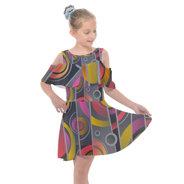 Abstract Colorful Background Grey Kids  Shoulder Cutout Chiffon Dress