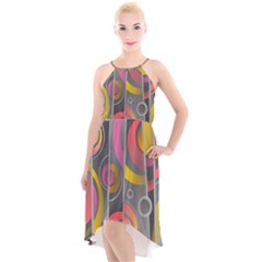 Abstract Colorful Background Grey High-low Halter Chiffon Dress 