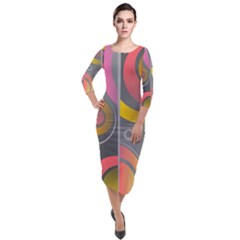 Abstract Colorful Background Grey Quarter Sleeve Midi Velour Bodycon Dress by Bajindul